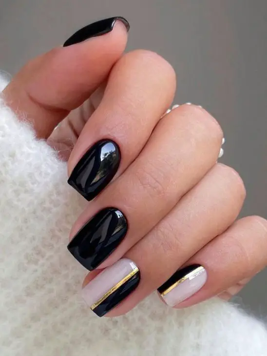 Matte black nails with minimal Valentine detail