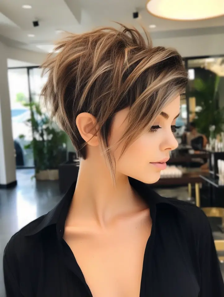 Wavy Pixie Haircut with Undercut Contrast