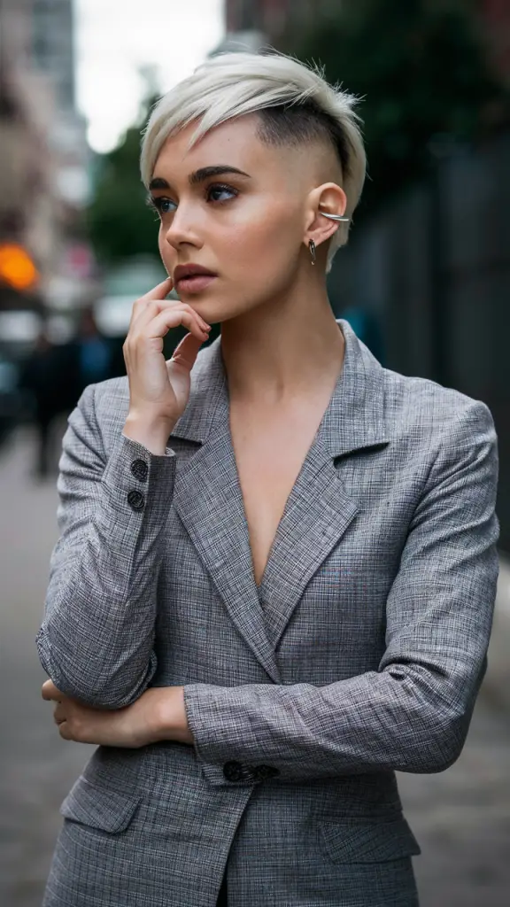 Pixie Hairstyle with Dramatic Side-Sweep