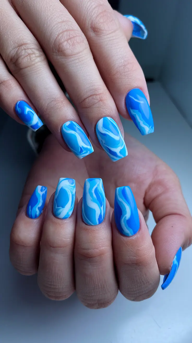 Dreamy Blue Marble Nails