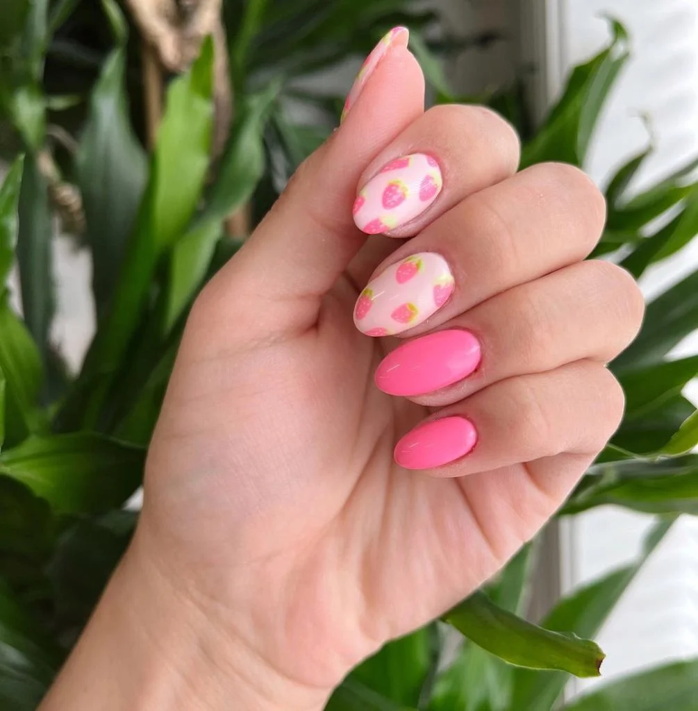 Playful Pink Valentine Nails with Tiny Hearts