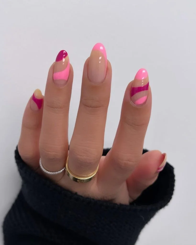 Cute Pastel Pink Nails with Polka Dots and Hearts