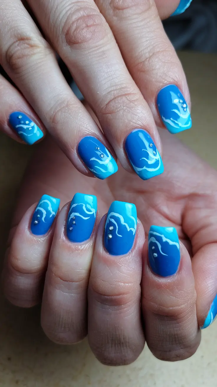 Ocean Waves Design Nails