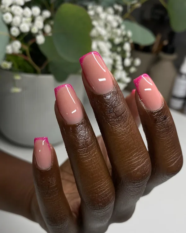 Pink French Tips with Glitter Heart Accent