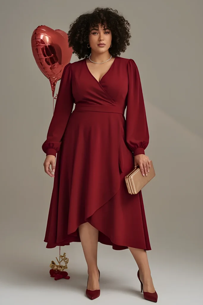 Plus-Size Valentine's Timeless Red Wrap Dress Outfit