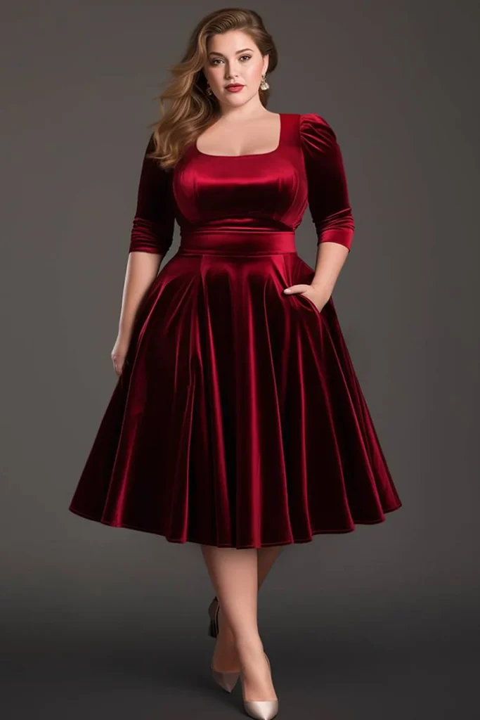 Plus-Size Valentine's Red Velvet Empire Waist Dress