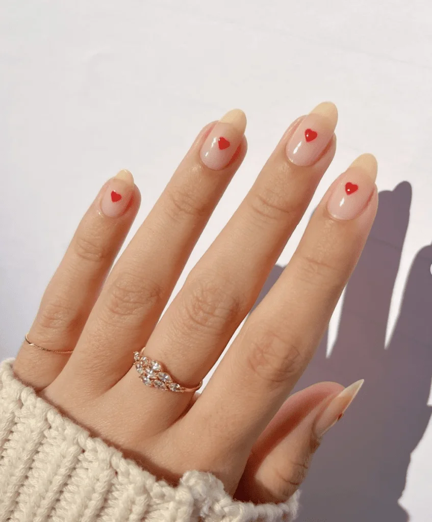 Minimalist Valentine’s Nails with Red Half-Moons