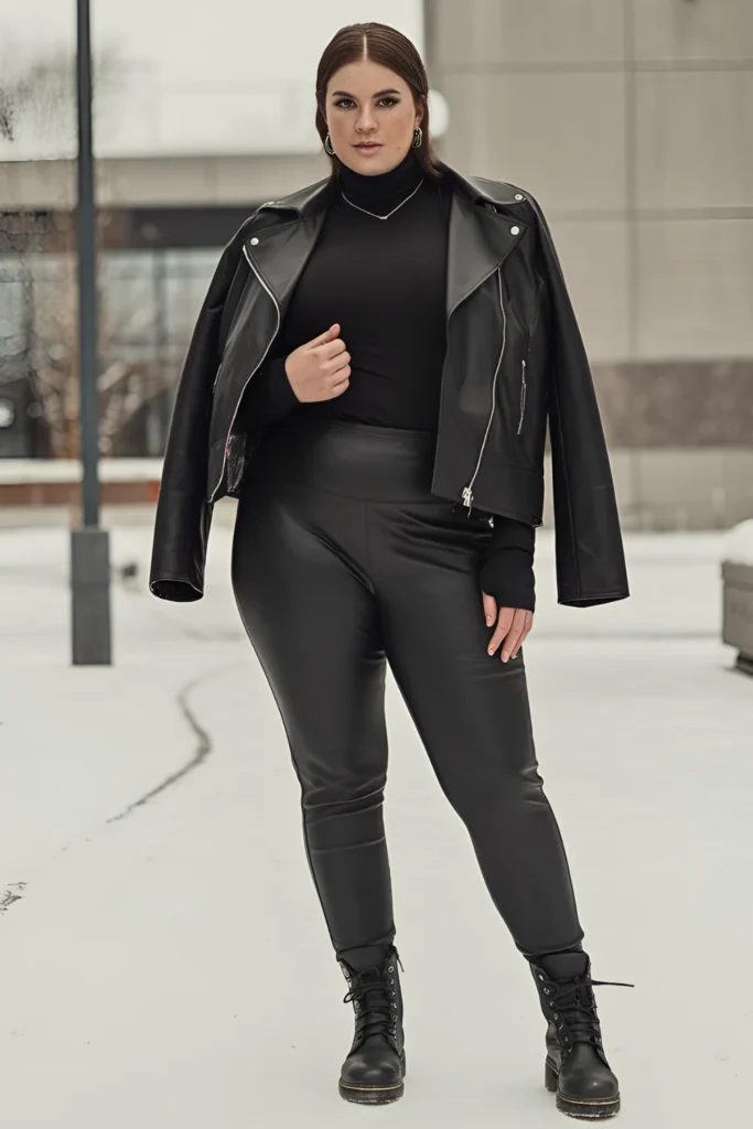 Edgy Plus-Size Style in Leather Layers