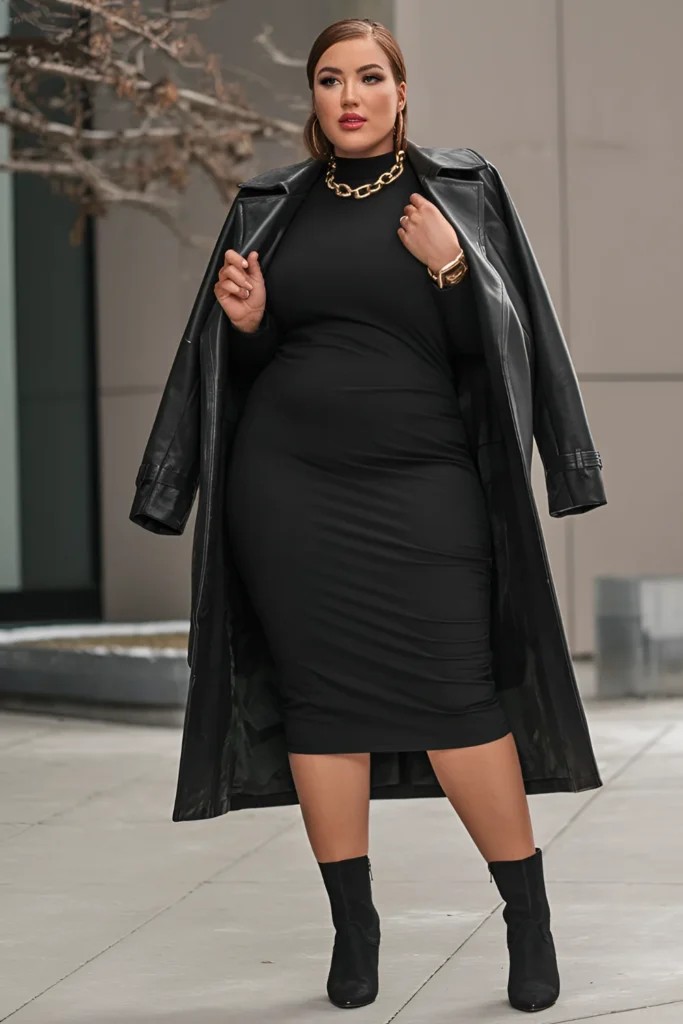 Timeless All-Black Plus-Size Midi Dress