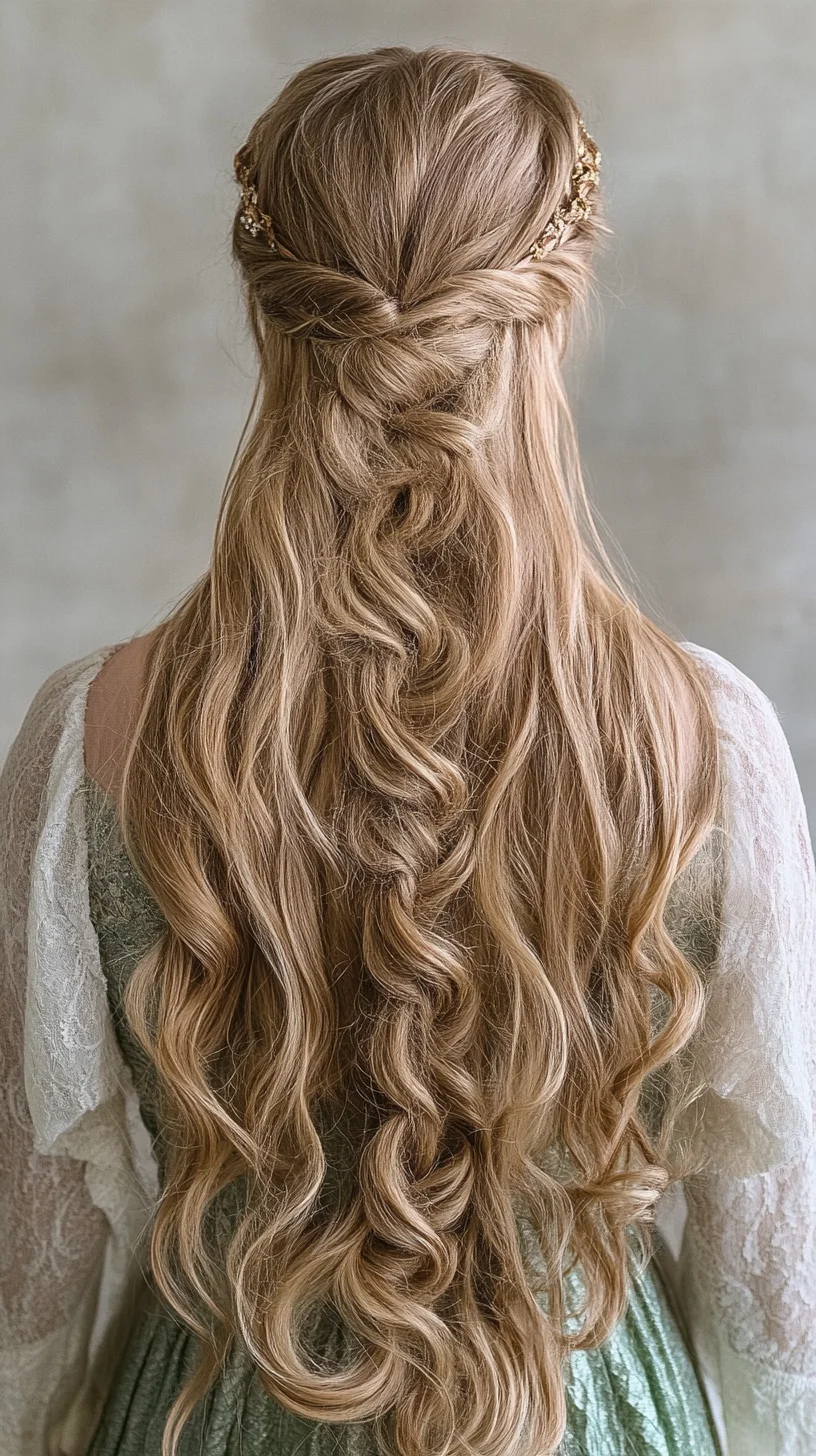 Delicate braided half-up hairstyle with cascading waves