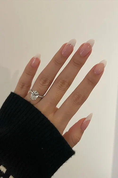 Neutral Acrylic Nails with Gold Strip Accents