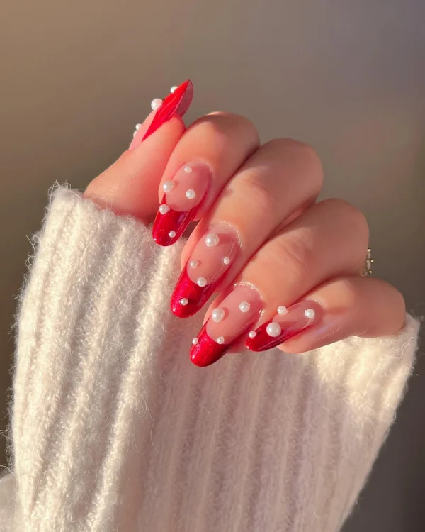 Red and White Oyster-Inspired Nails