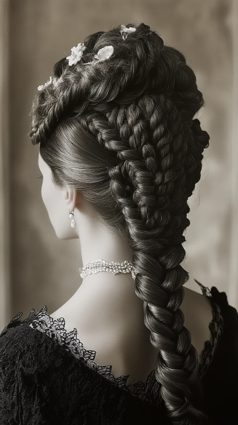 Sophisticated braided updo with loose curls and romantic details