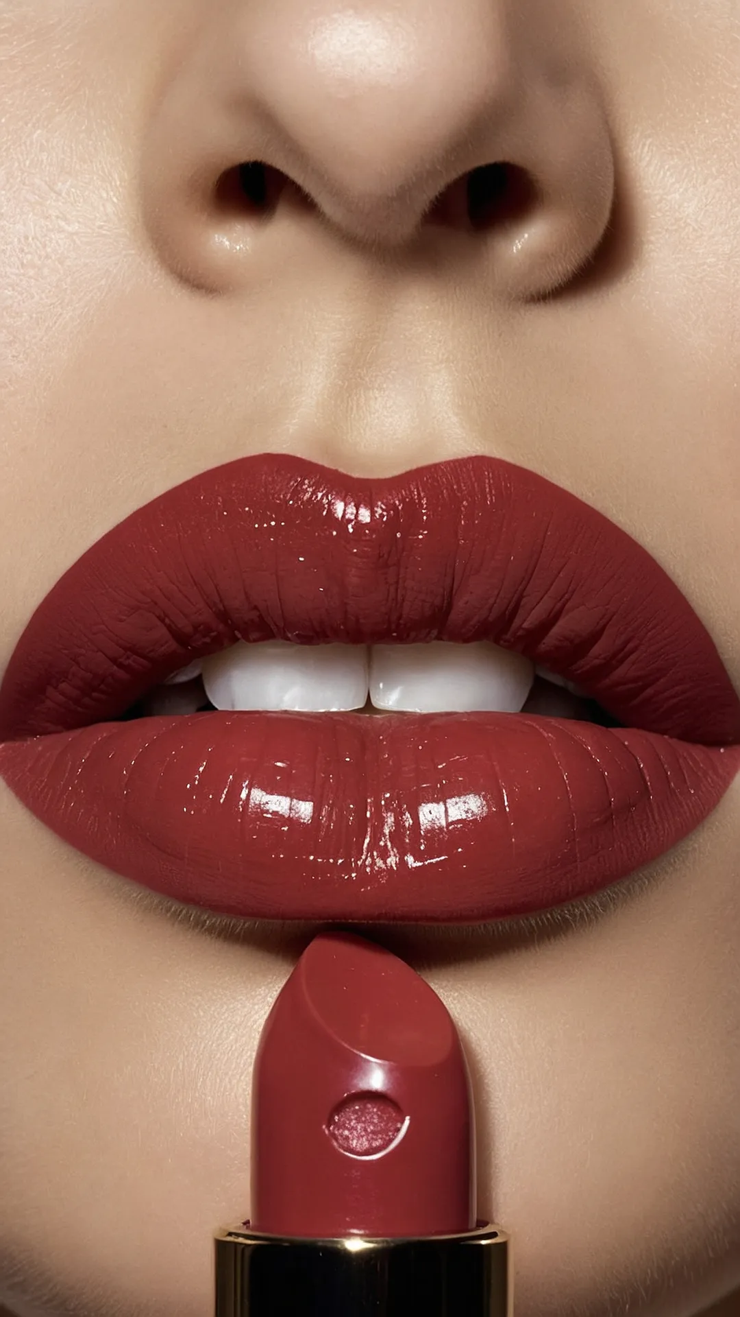 Classic Red Lipstick with Glossy Finish