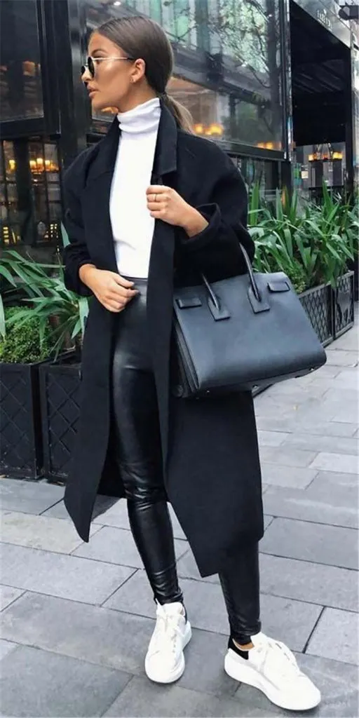 Business casual ensemble with an oversized cardigan and tailored trousers