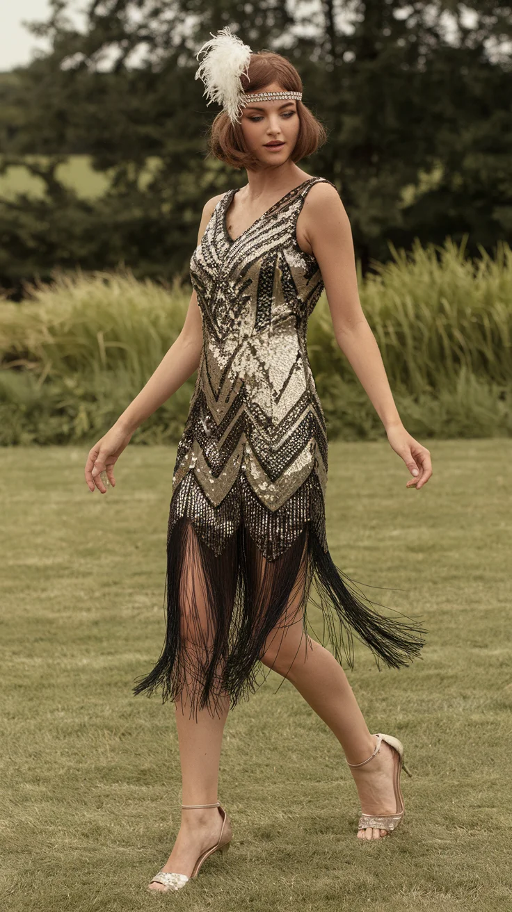 Sequined Fringe Party Dress