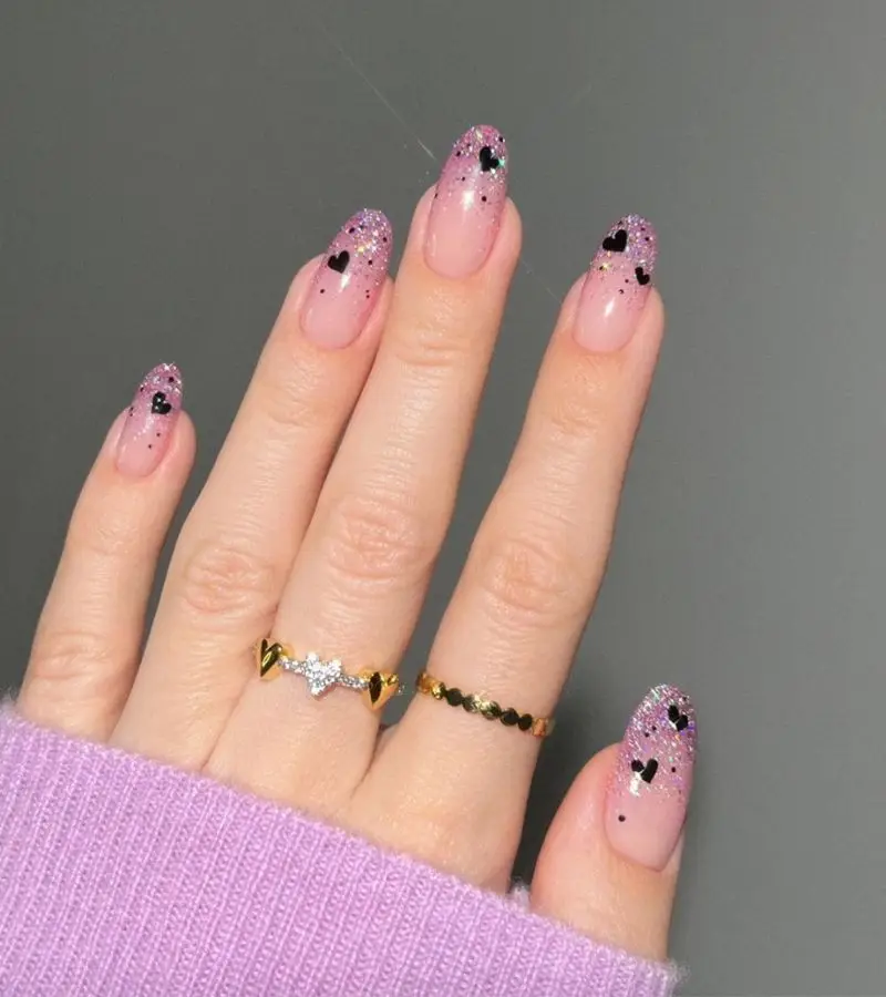 Soft Lavender Nails with White Dotted Hearts