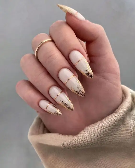 Matte Nude Nails with Delicate Botanical Drawings