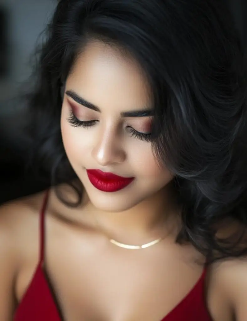 Velvet Matte Red Lips Makeup